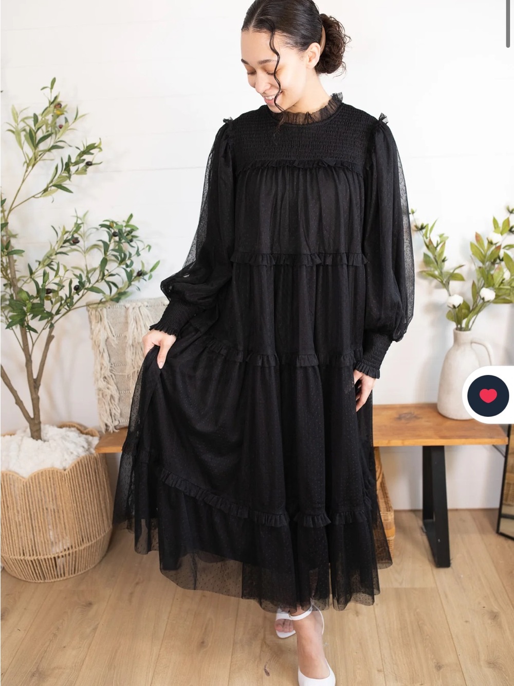 Black Sheer Tiered Long Sleeve Dress - K&K Boutique